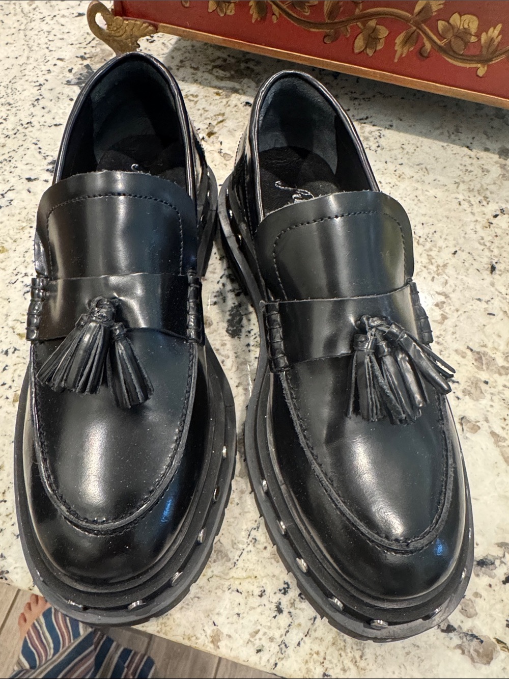 Free People Black Leather Tassel Loafers